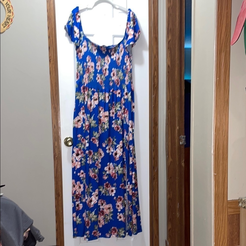Vibe Blue Maxi Dress with Ruffled Tiers and Flutter Sleeves 3X NWOT